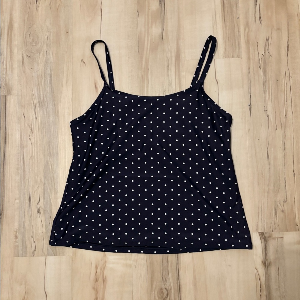Large Navy Blue Polka Dot Stretch Swim Tank Top